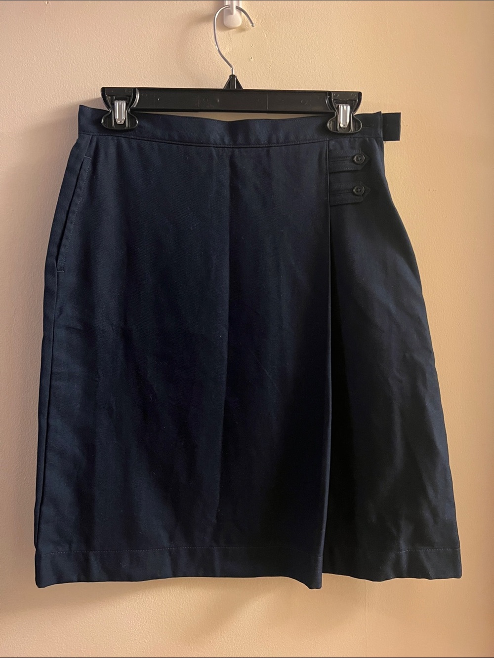 Lands' End Navy Skirt with Side Button and Zipper